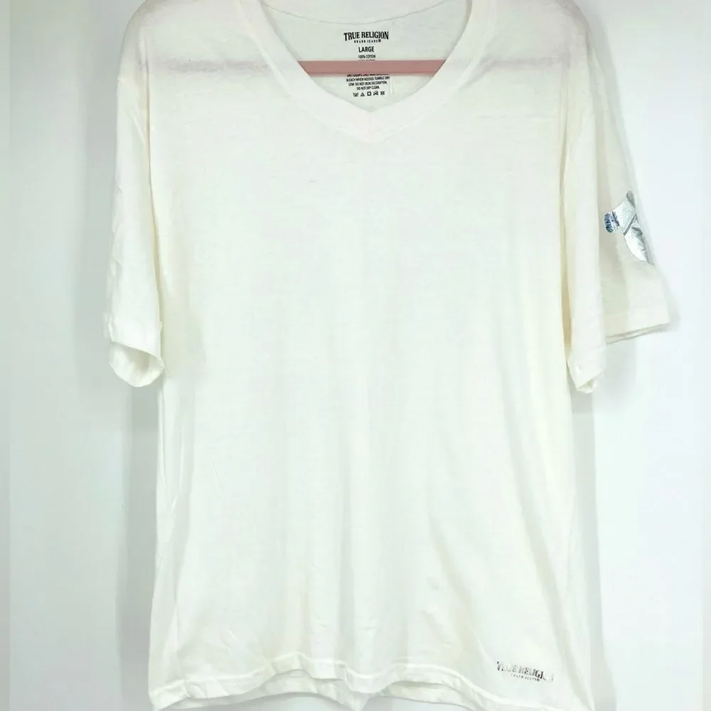 NWOT True Religion 100% Cotton White Silver Logo Men's T-Shirt L